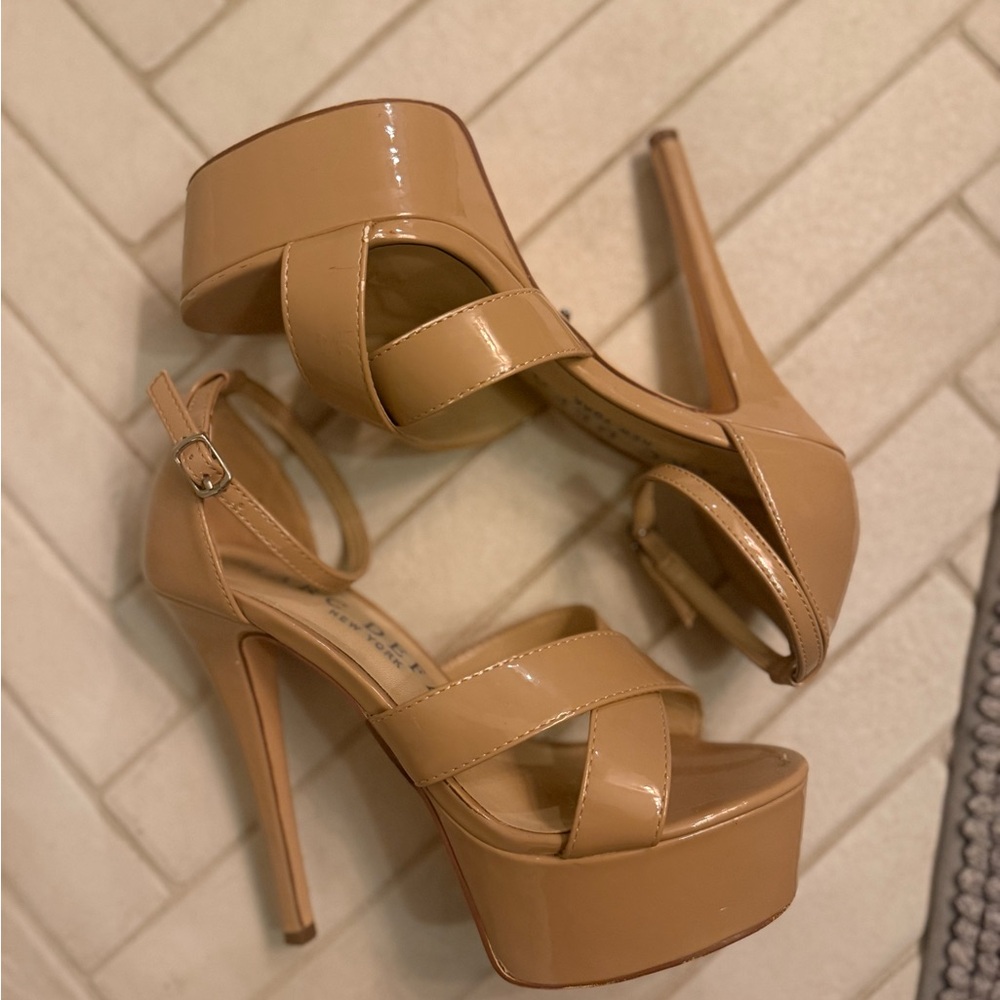 Tan Platform Sandals with Stiletto Heel